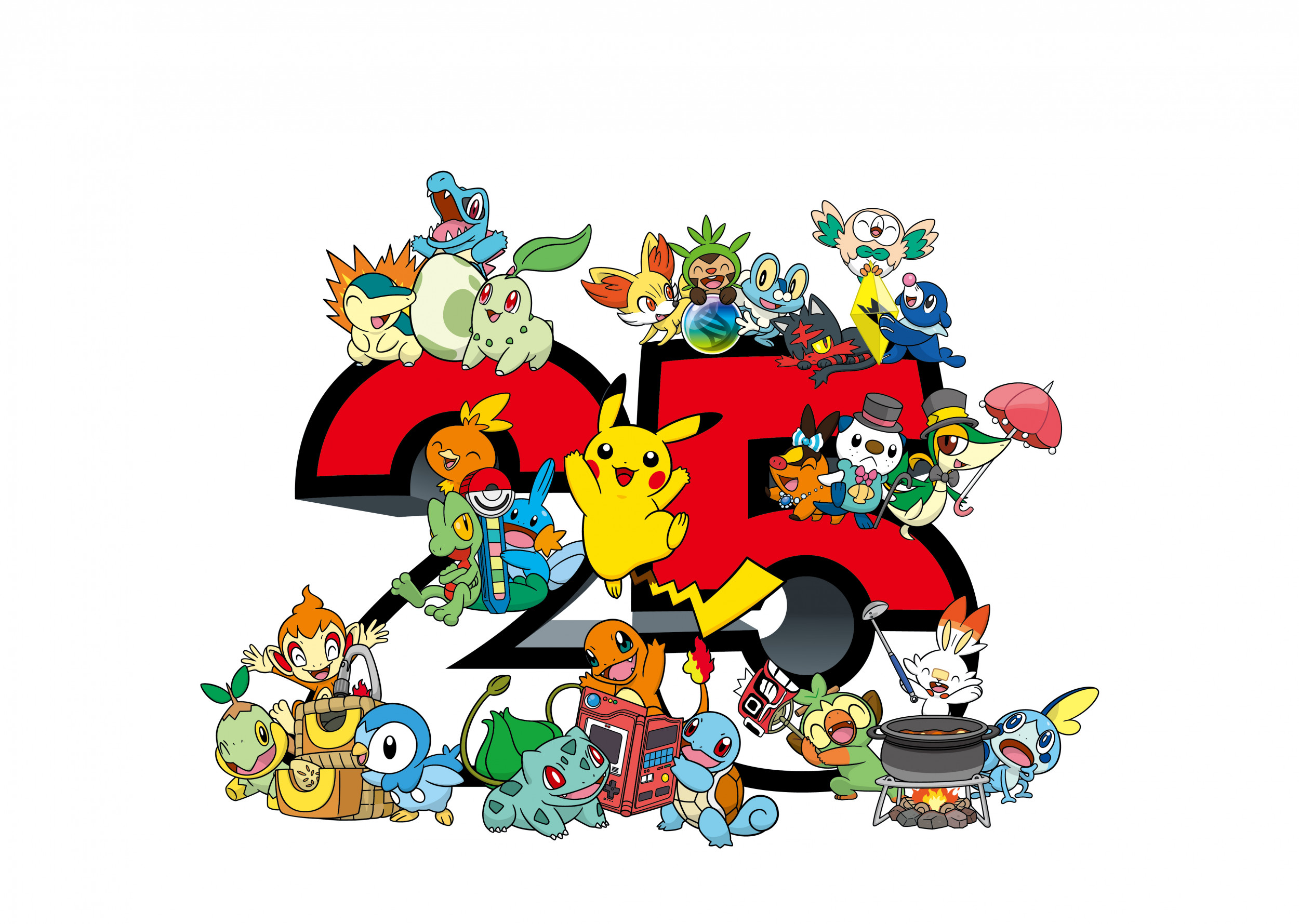 Um papel de parede de um grupo de personagens do jogo pokemon