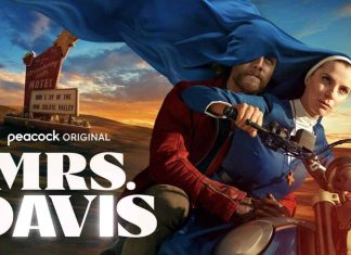 Betty Gilpin é destaque no cartaz oficial do suspense sci-fi ‘Mrs. Davis’; Confira!