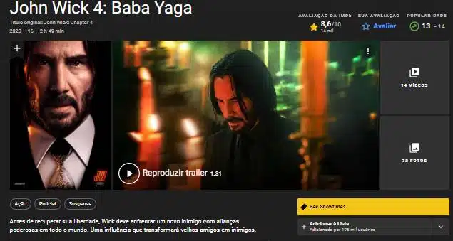 John Wick 4: Baba Yaga' se torna o filme mais bem avaliado da