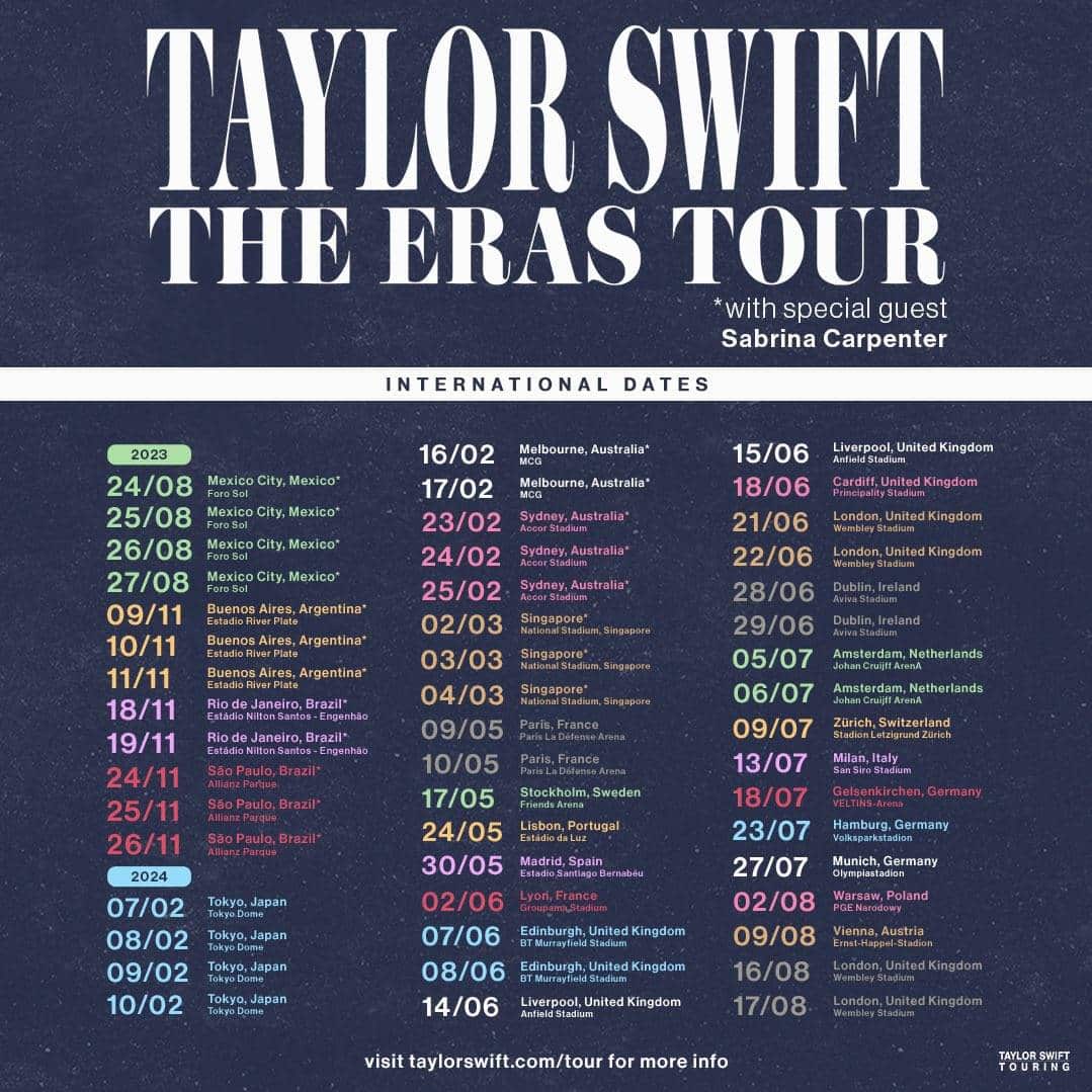 Taylor Swift revela cronograma de shows da The Eras Tour para 2024