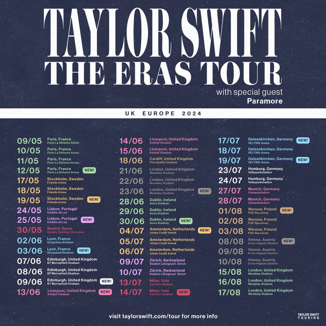 The Eras Tour: Taylor Swift anuncia 14 novas datas na Europa