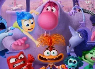 Personagens de animação em diversas expressões e emoções coloridas.
