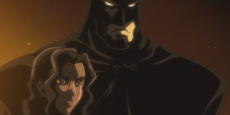 Batman e Mulher ao fundo, em cena animada.