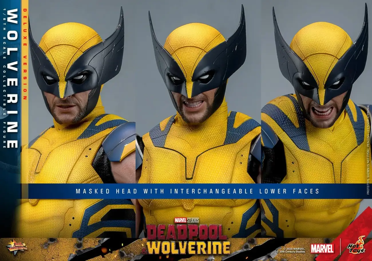 Boneco colecionável do Wolverine com cabeças intercambiáveis.