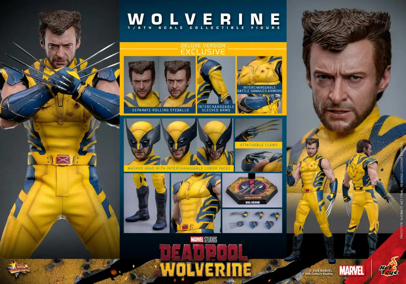 Figura colecionável do Wolverine com acessórios intercambiáveis.