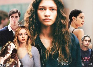 Elenco se reúne no BELÍSSIMO cartaz da 3ª temporada de ‘Euphoria’; Confira! Personagens da série de televisão juntos em montagem colorida.