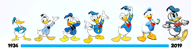 Evolução do Pato Donald de 1934 a 2019.