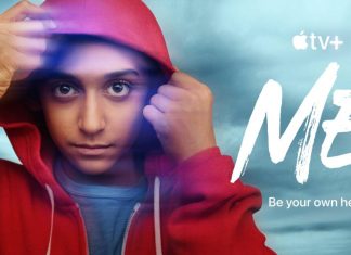 Adolescente usando capuz vermelho. Texto: "Seja seu próprio herói".