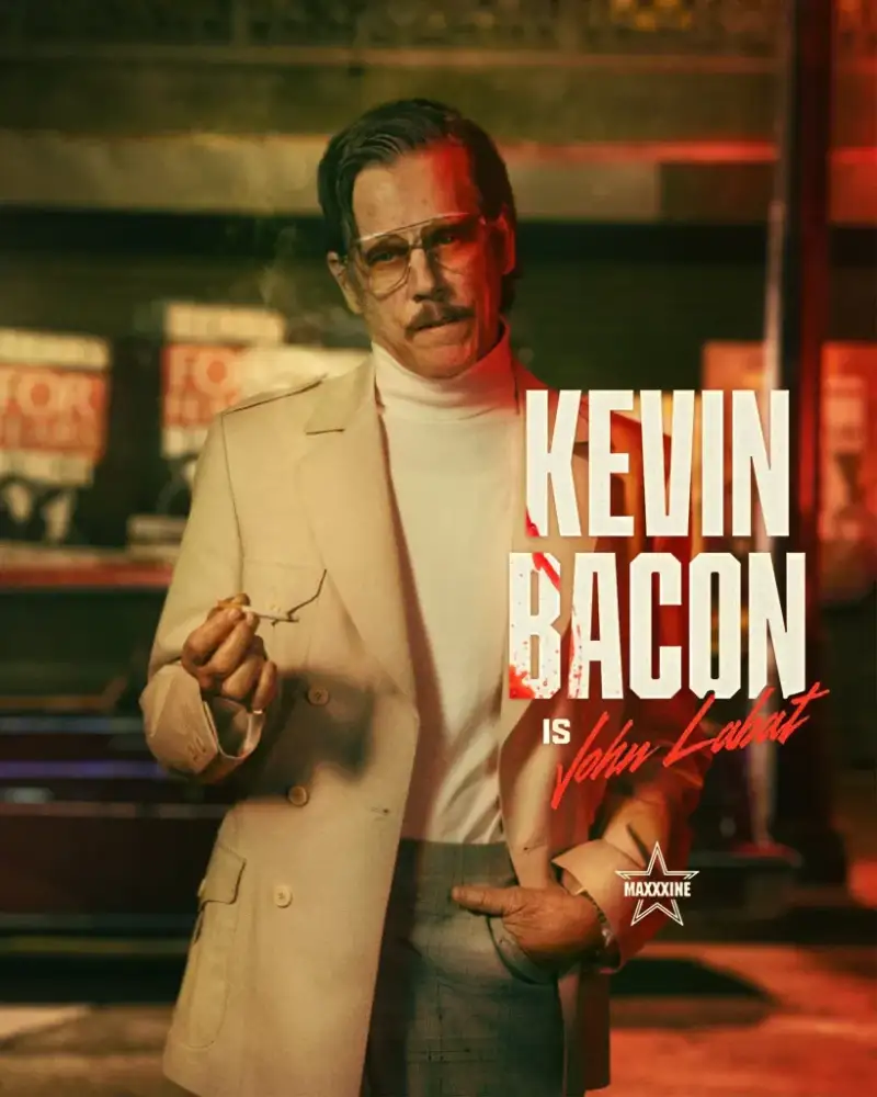 Homem com roupa vintage, "KEVIN BACON is John Lariat".