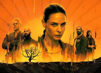 Orfão de ‘Lost’? Veja essas 10 Séries repletas de MISTÉRIOS e suspense! Elenco de série de mistério com fundo laranja brilhante.