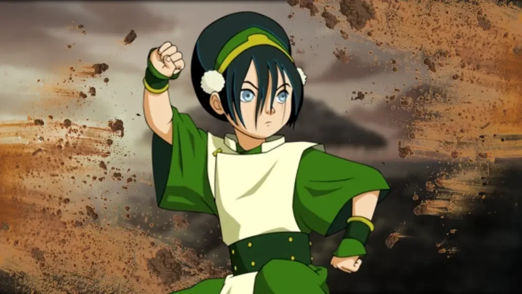 Personagem Toph Beifong dominando a terra no Avatar.