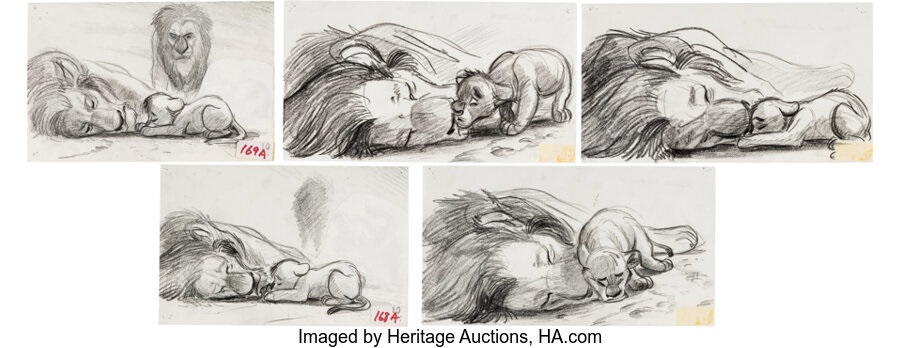 walt disney studios the lion king mufasa and simba original storyboard artwork by brenda chapman sequence of 5 (walt