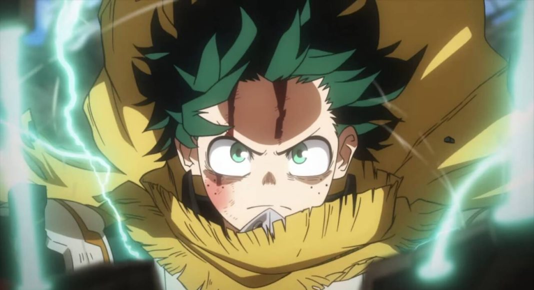 Personagem de anime com expressão intensa e cabelos verdes.