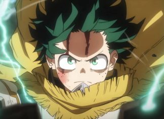‘My Hero Academia’: Live-action da Netflix ganha novidades promissoras Personagem de anime com expressão intensa e cabelos verdes.