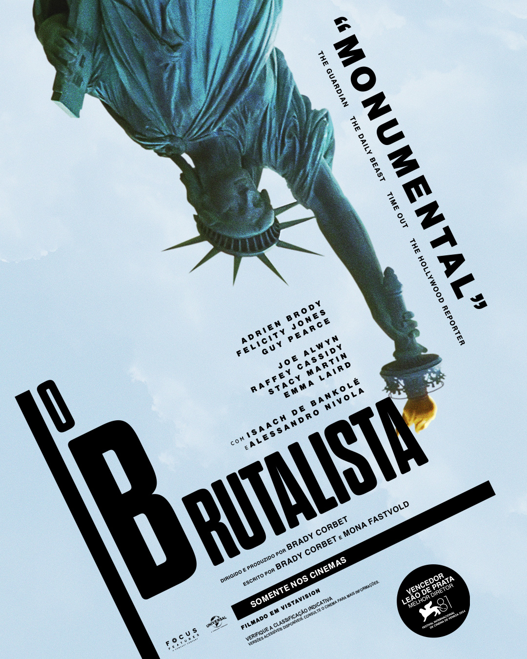 Cartaz do filme 'O Brutalista' com Estátua da Liberdade.