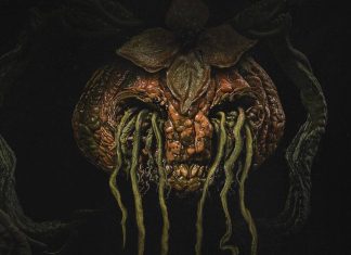 Monstro vegetal com tentáculos e aparência assustadora.