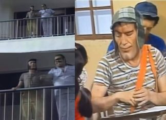 Personagens do Chaves na sacada e na sala.