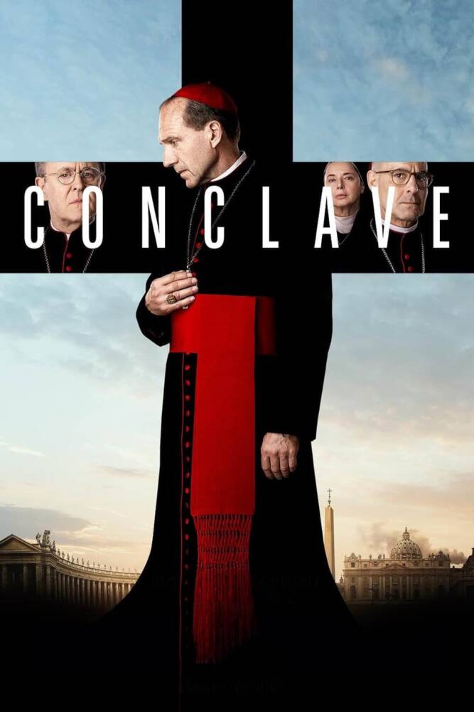 Capa do filme Conclave com cardeais.