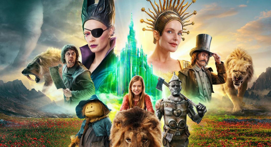 Personagens fantasia reunidos em paisagem mágica.