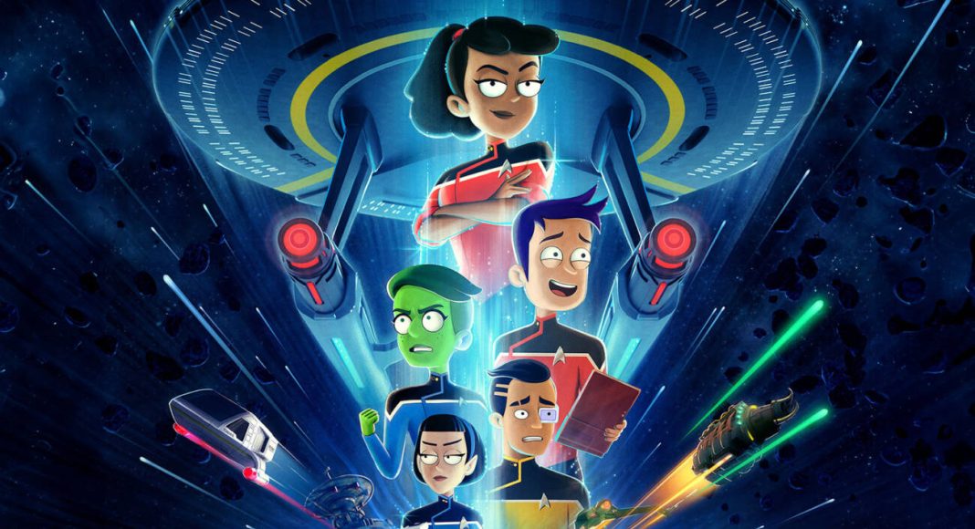 Ilustração animada de tripulação espacial aventureira.
