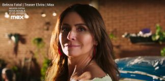 Atriz em cena da novela Beleza Fatal, teaser.