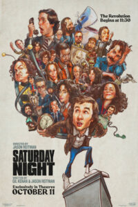 Pôster ilustrado filme Saturday Night, estreia 11 de outubro