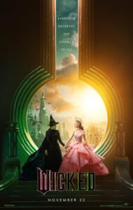 Poster do filme Wicked com bruxas e castelo mágico