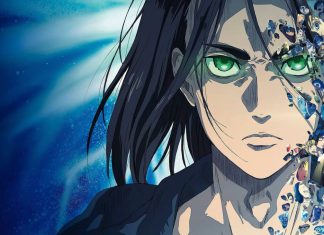 Personagem de anime com olhos verdes e cabelo preto