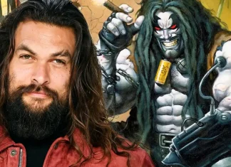 Homem e personagem animado musculoso com cigarro e arma