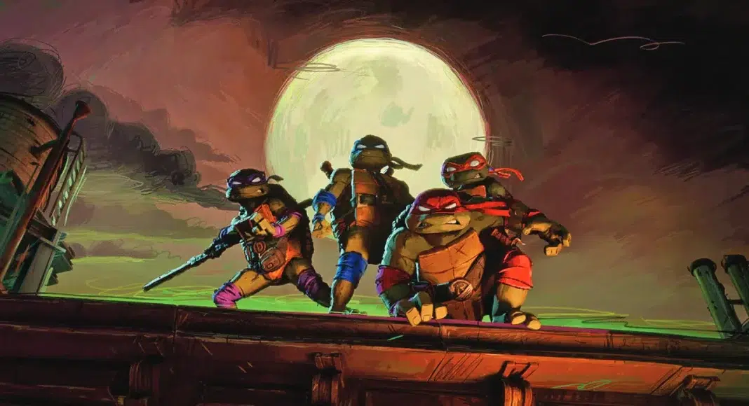 ninja Tartarugas Ninja sob lua cheia, estilo ilustração