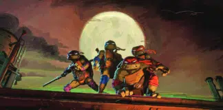 Tartarugas Ninja sob lua cheia, estilo ilustração