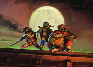 Tartarugas Ninja sob lua cheia, estilo ilustração