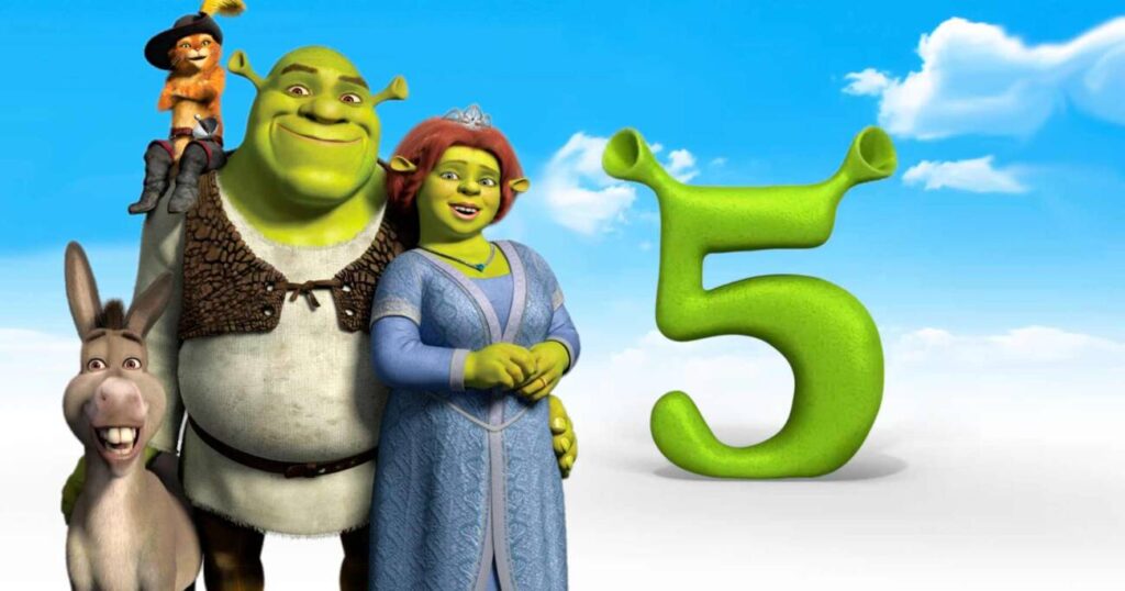 Shrek, Fiona, Burro e Gato com número 5