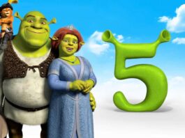 Shrek, Fiona, Burro e Gato com número 5