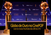 Troféus do Globo de Ouro sobre fundo promocional