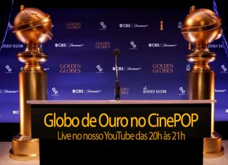 Troféus do Globo de Ouro sobre fundo promocional