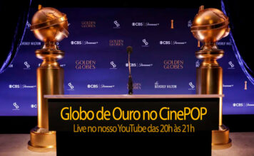 Troféus do Globo de Ouro sobre fundo promocional