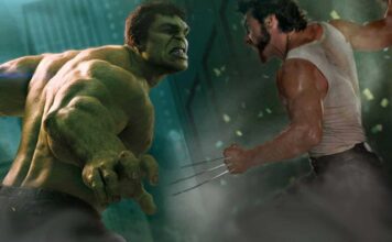 Hulk e Wolverine em confronto cinematográfico.