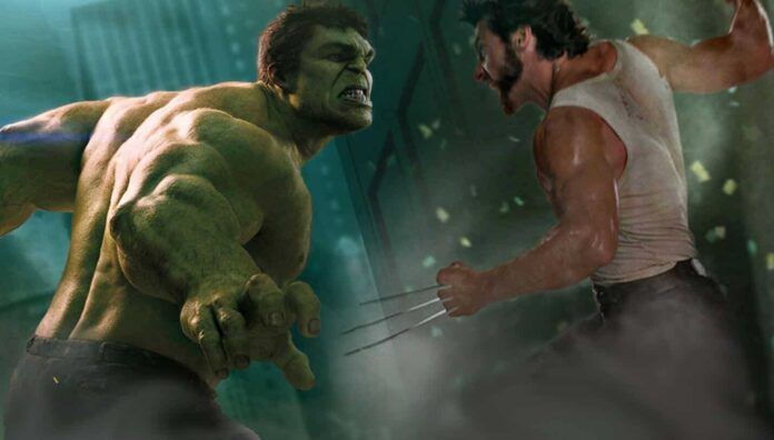 Hulk e Wolverine em confronto cinematográfico.