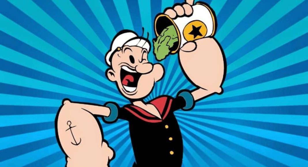 Popeye animado comendo espinafre para ficar forte