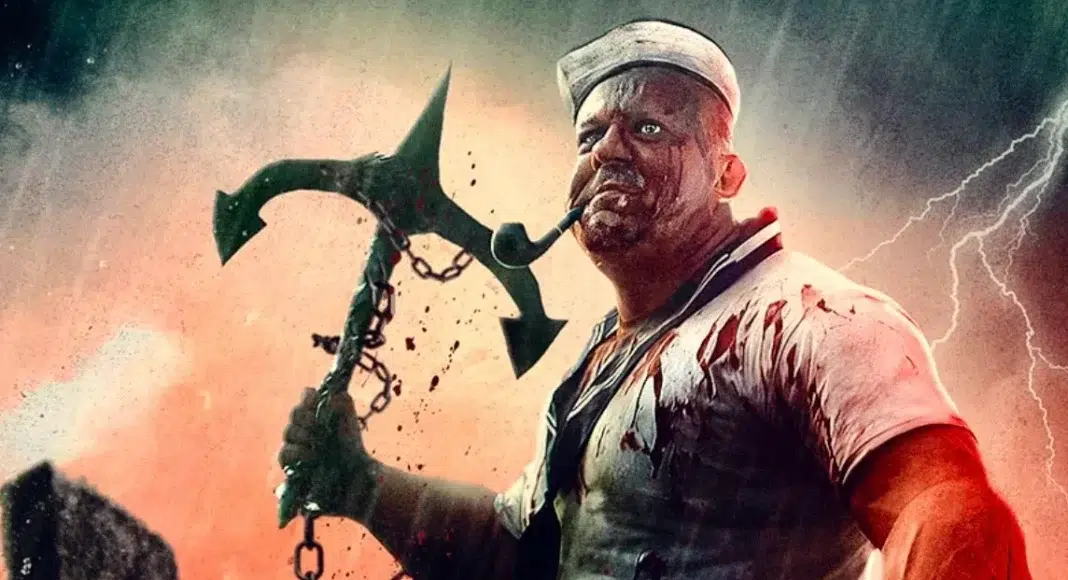 popeye Homem com machado ensanguentado e relâmpagos ao fundo