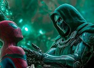 Elizabeth Olsen segura capacete de Victor von Doom em foto de ‘Vingadores: Doutor Destino’