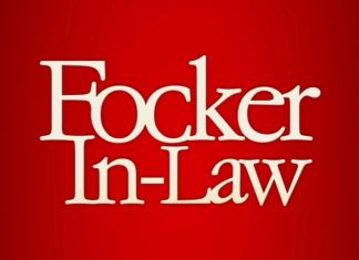 Red background with large white text reading 'Focker In-Law'.