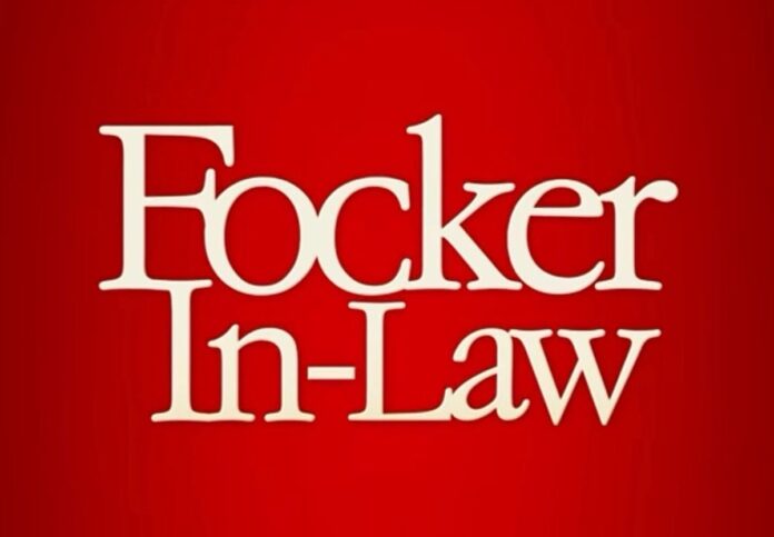 Red background with large white text reading 'Focker In-Law'.