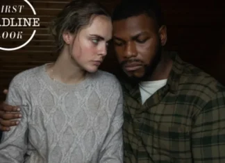Two people sit close together with serious expressions; 'First Deadline Look' logo in the top-left corner.