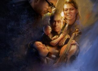 10 pequenos grandes filmes que merecem ser descobertos Group of musicians playing instruments in a stylized collage, including violin and saxophone, with a smiling woman in the background.